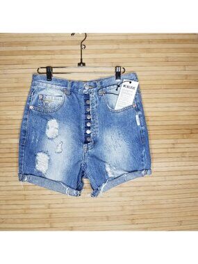 THE LAUNDRY ROOM NWT High rise Distressed Shorts jeans sz XS 24 exposed button